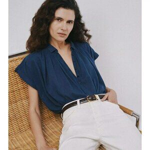 Nili Lotan Normandy Blouse Tunic Blue Top